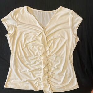 Cream Ruffle front Short sleeve blouse